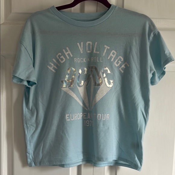 AC/DC | Tops | Light Blue Acdc Graphic Tshirt White And Holographic ...